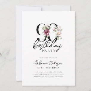 Floral Elegant 90th Birthday Invitation
