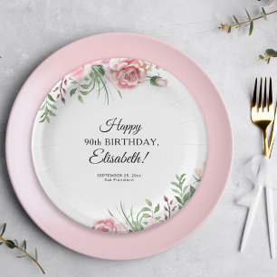 Floral elegant 90th birthday party  paper plates