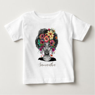 Floral Elegant Afro Woman Baby T-Shirt