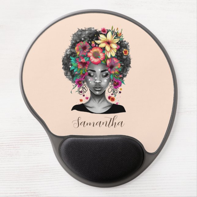 Floral Elegant Afro Woman Gel Mouse Pad (Front)