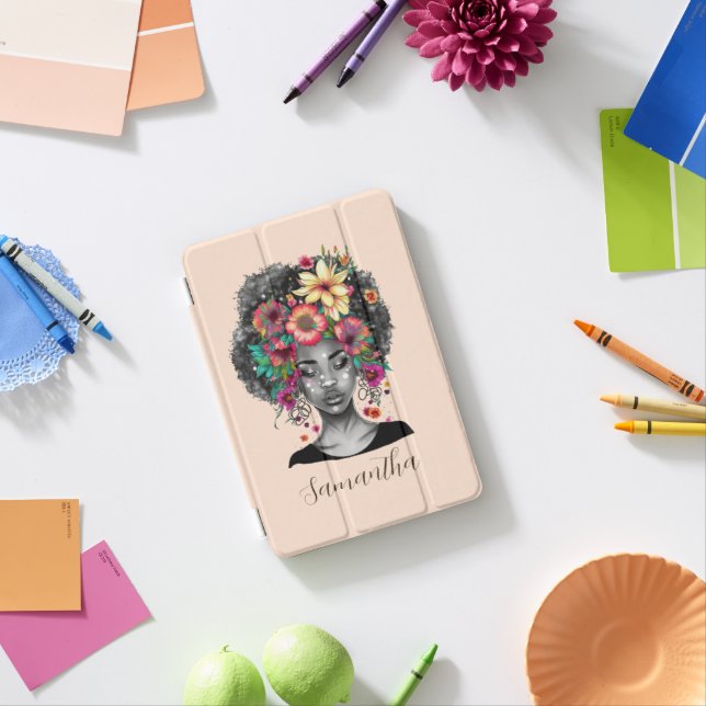 Floral Elegant Afro Woman iPad Mini Cover (In Situ)