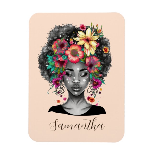 Floral Elegant Afro Woman Magnet (Vertical)