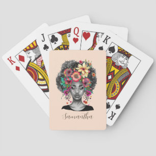 Floral Elegant Afro Woman Poker Cards
