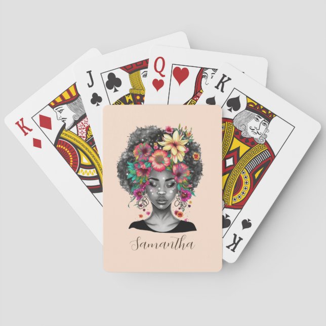Floral Elegant Afro Woman Poker Cards (Back)