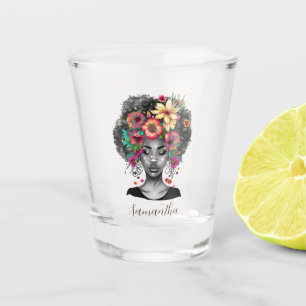 Floral Elegant Afro Woman Shot Glass