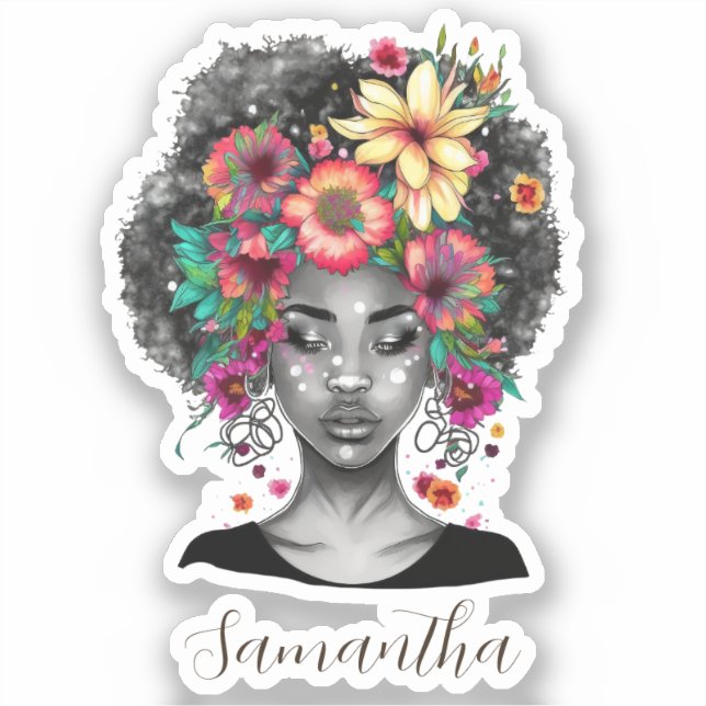Floral Elegant Afro Woman Sticker (Front)