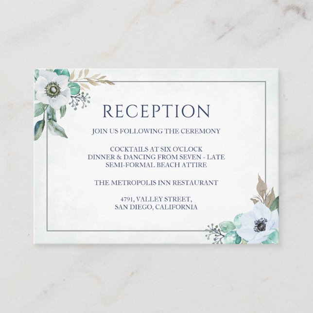Floral Elegant Anemone Bouquet Wedding Reception Enclosure Card (Front)