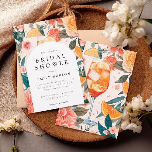 Floral Elegant Aperol Spritz Bridal Shower Invitation