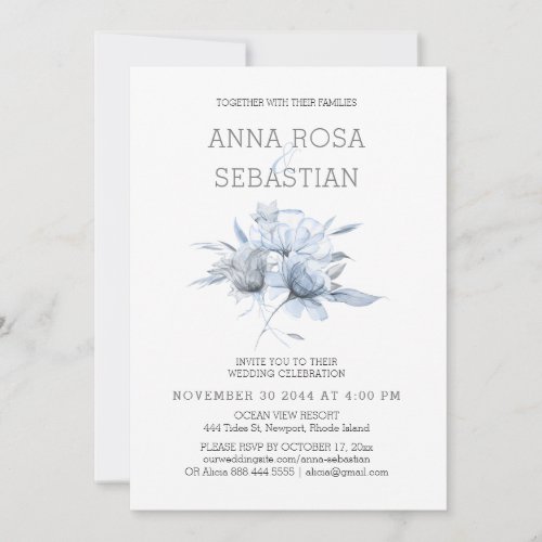 *~* Floral Elegant AR15 WEDDING Blue Rose RSVP +  Invitation