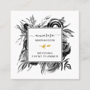 *~* Floral Elegant Black Watercolor Flower  Square Business Card