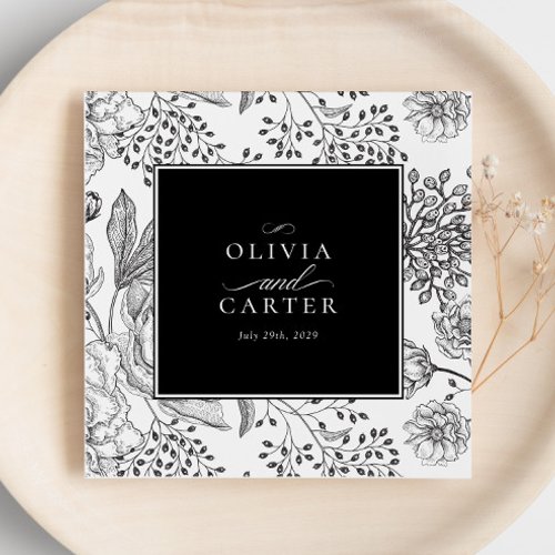 Floral Elegant Black Wedding Napkins