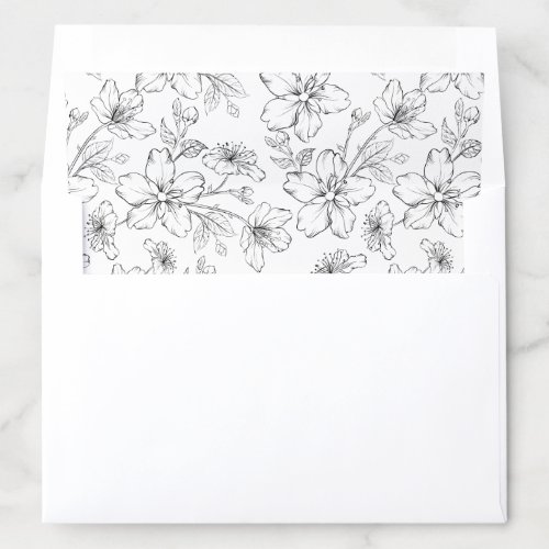 Floral Elegant Black White Blossom Envelope Liner