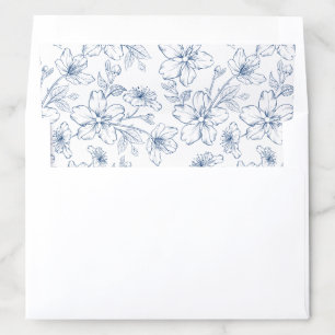 Floral Elegant Blossom Royal Blue Wedding Envelope Liner