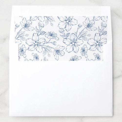 Floral Elegant Blossom Royal Blue Wedding Envelope Liner