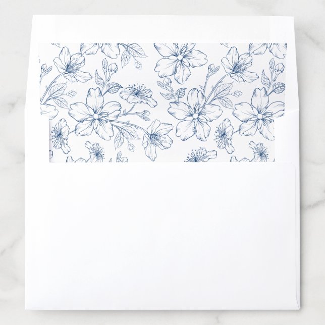 Floral Elegant Blossom Royal Blue Wedding Envelope Liner (In Envelope)