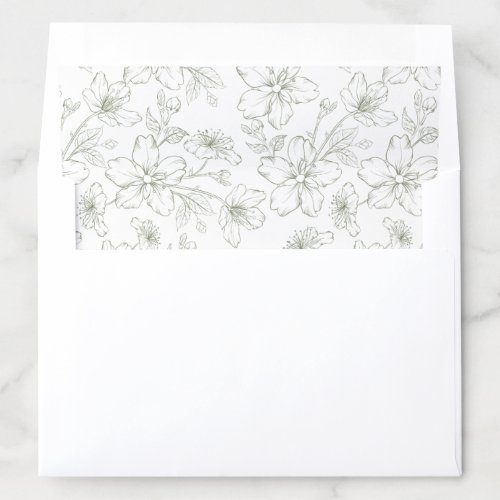 Floral Elegant Blossom Sage Green Wedding Envelope Liner