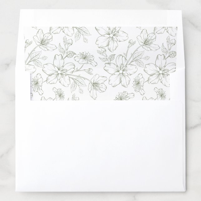 Floral Elegant Blossom Sage Green Wedding Envelope Liner (In Envelope)