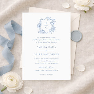 Floral Elegant Blue Hydrangea Crest Wedding Invita Invitation