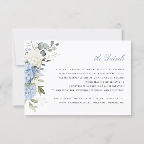 Floral Elegant Blue Hydrangea Greenery Details Invitation
