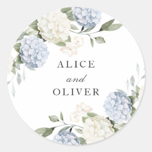 Floral Elegant Blue Hydrangea Greenery Envelope Classic Round Sticker