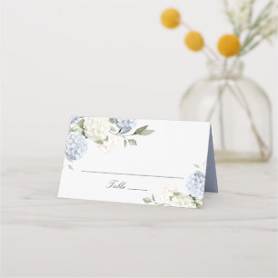 Floral Elegant Blue Hydrangea Greenery Place Card