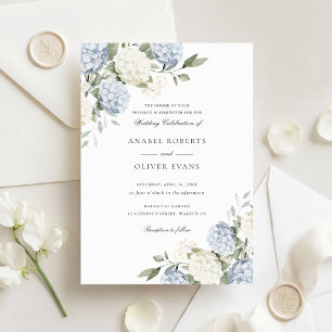 Floral Elegant Blue Hydrangea Greenery Wedding Invitation