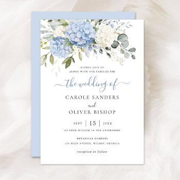 Floral Elegant Blue Hydrangea Greenery Wedding Invitation by CheriDesigns at Zazzle