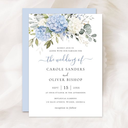 Floral Elegant Blue Hydrangea Greenery Wedding Invitation