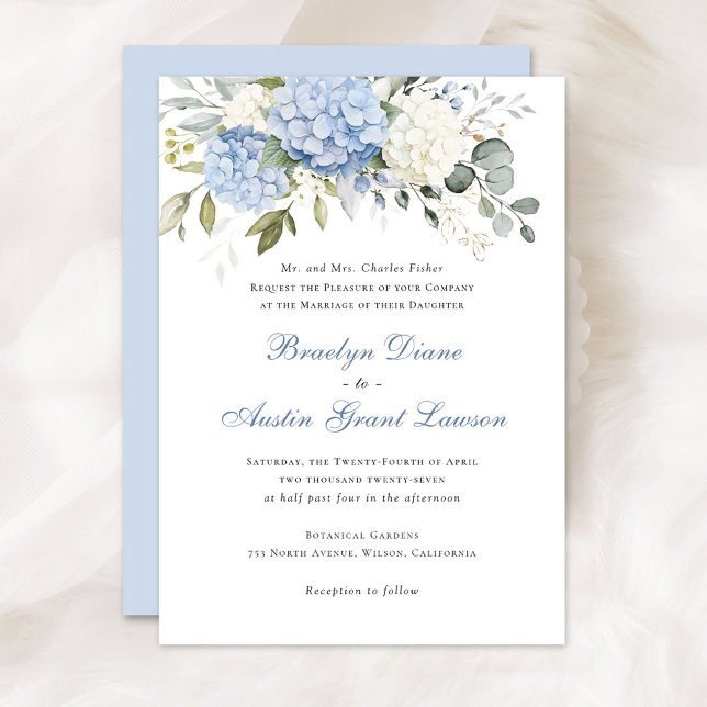 Floral Elegant Blue Hydrangea Greenery Wedding Invitation (Creator Uploaded)