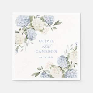 Floral Elegant Blue Hydrangea Greenery Wedding Napkins