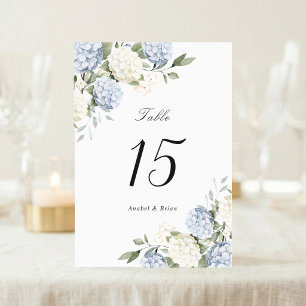 Floral Elegant Blue Hydrangea Greenery Wedding Table Number