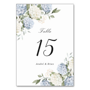 Floral Elegant Blue Hydrangea Greenery Wedding Table Number