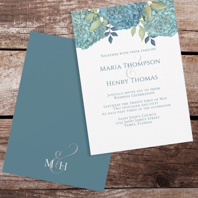Floral Elegant Blue Hydrangea Simple Garden Invitation (Creator Uploaded)