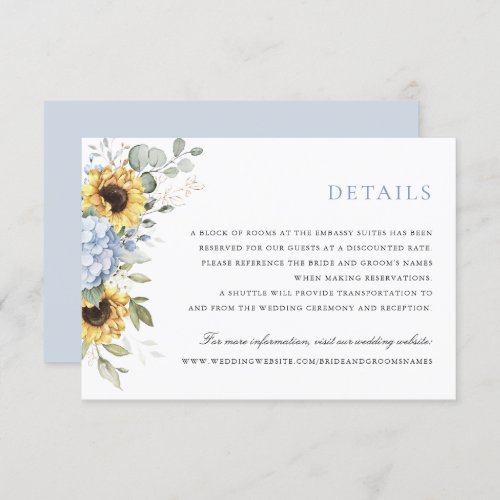 Floral Elegant Blue Hydrangea Sunflowers Details Invitation