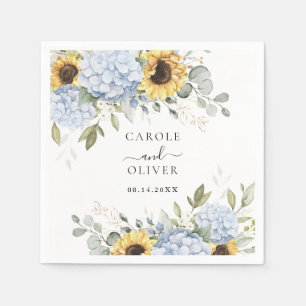 Floral Elegant Blue Hydrangea Sunflowers Wedding Napkins