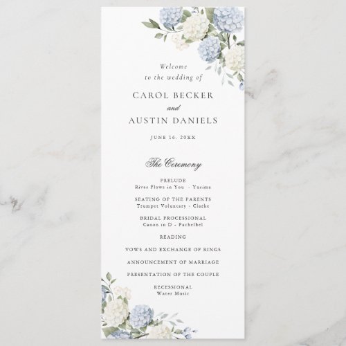 Floral Elegant Blue Hydrangea Wedding Program
