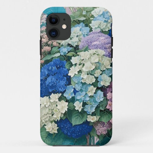 Floral Elegant Blue Hydrangeas iPhone Case