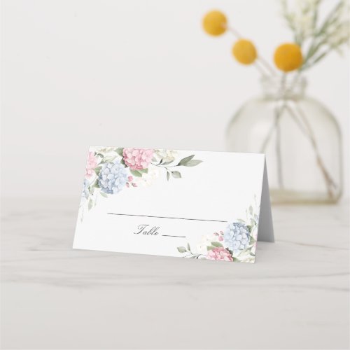 Floral Elegant Blue & Pink Hydrangea Place Card