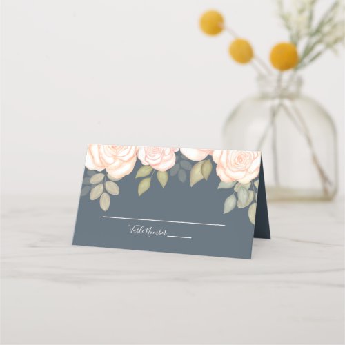 Floral Elegant Blush Floral Blue Guest Wedding Place Card