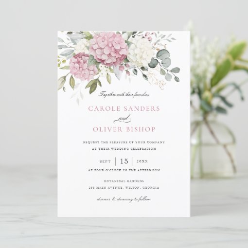 Floral Elegant Blush Hydrangea Greenery Wedding Invitation | Zazzle