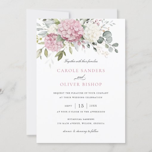 Floral Elegant Blush Hydrangea Greenery Wedding Invitation | Zazzle