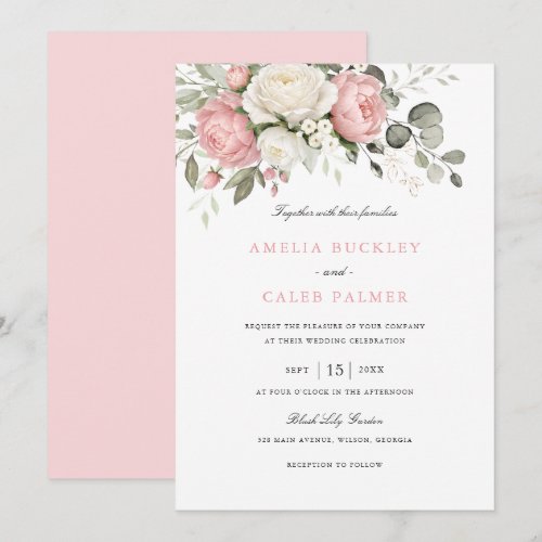 Floral Elegant Blush Pink Greenery Wedding Invitation