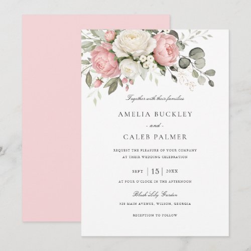 Floral Elegant Blush Pink Greenery Wedding Invitation