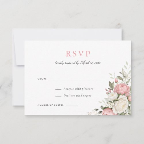 Floral Elegant Blush Pink Greenery Wedding RSVP Invitation