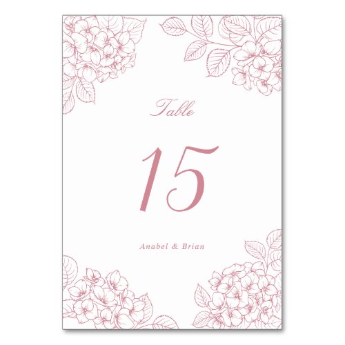 Floral Elegant Blush Pink Hydrangea Wedding Table Number