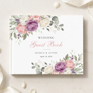 Floral Elegant Blush Pink Purple Greenery Wedding Guest Book