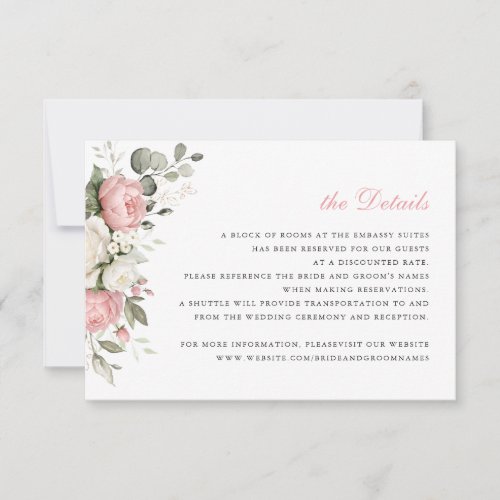 Floral Elegant Blush Pink Wedding Insert Details Invitation