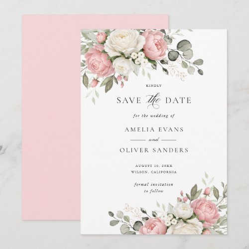Floral Elegant Blush Pink Wedding Save the Date Invitation