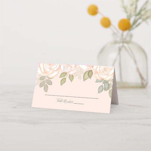 Floral Elegant Blush Rose Simple Guest Wedding Place Card
