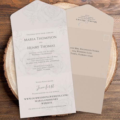 Floral Elegant Blush Simple Guest Addressed All In One Invitation